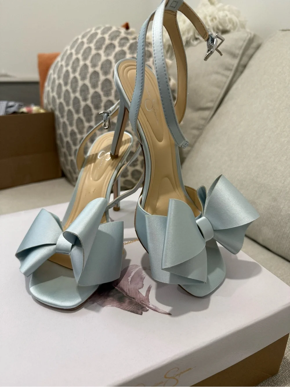 Jessica Simpson Light Blue Satin Bow Heels - Picture 2 of 6